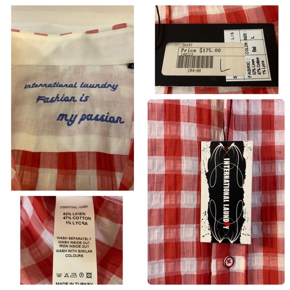 INTERNATIONAL LAUNDRY Button Down Plaid Shirt, Linen-Cotton, Sz. L/NWT - Picture 17 of 17